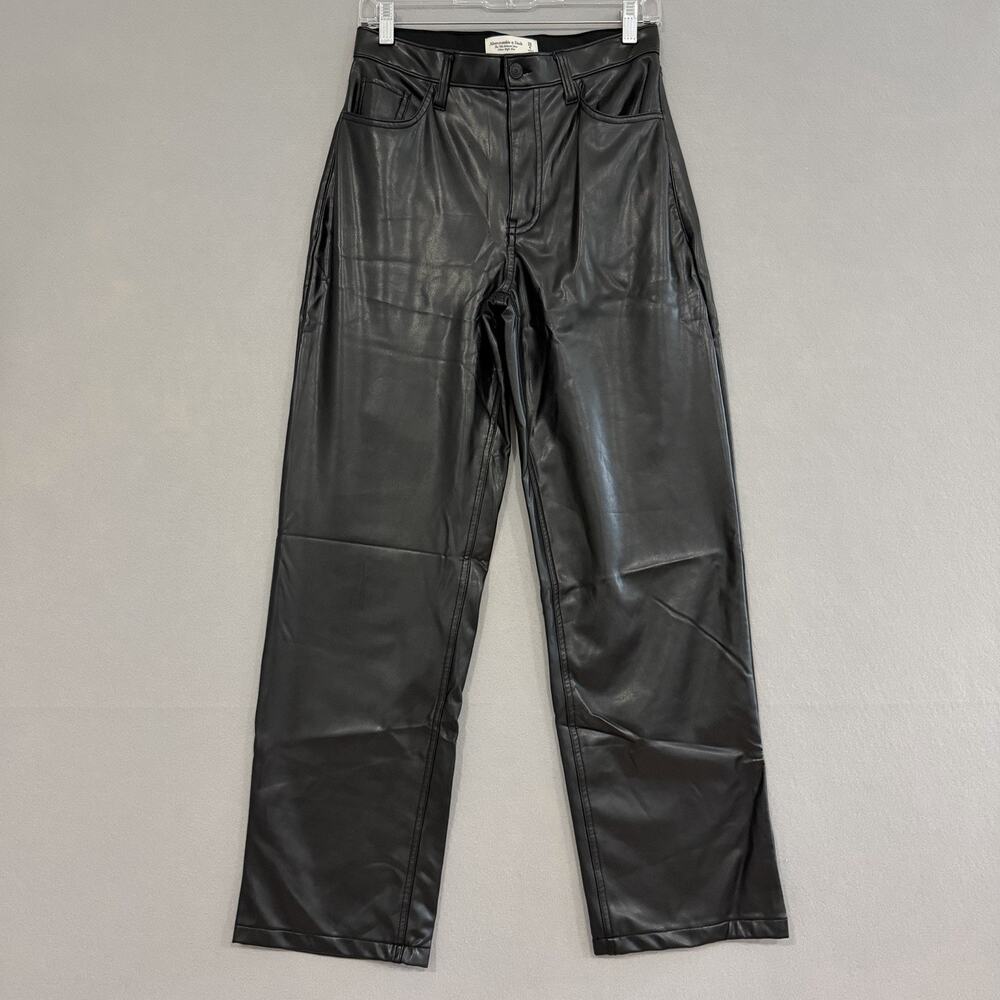 Abercrombie & Fitch Curve Love 90s Straight Leg Faux Leather Pant Sz 28/6 Black